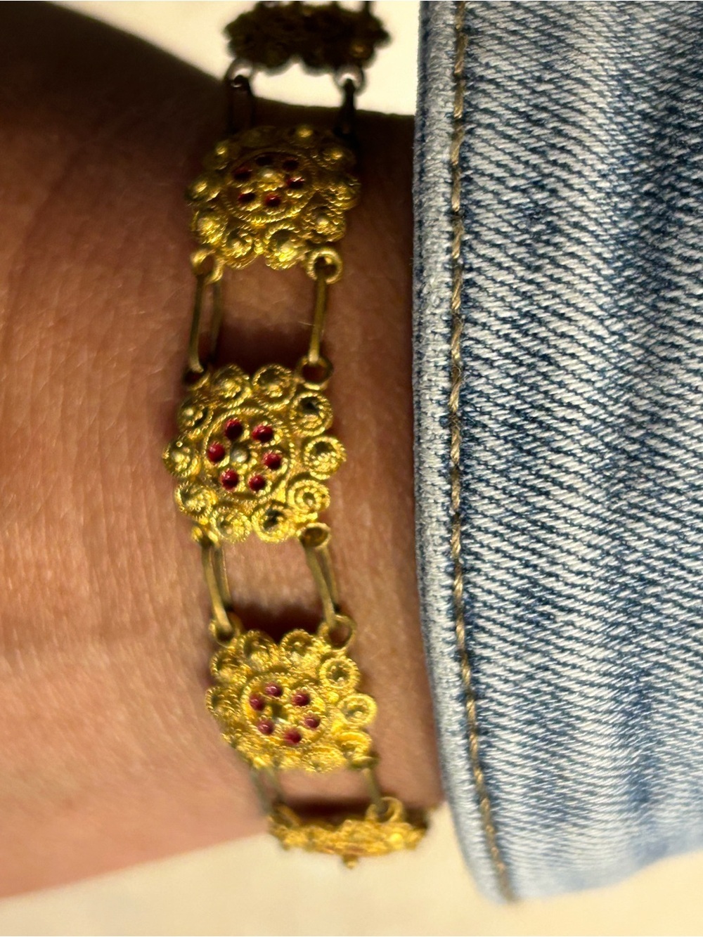 4/$100 Gold-Tone Floral Link Bracelet with Red Accent Stones - Women